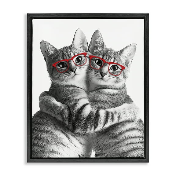 Stupell Industries Cat Pair with Glasses Animals & Insects Painting Black Floater Framed Art Print Wall Art, 17 x 21