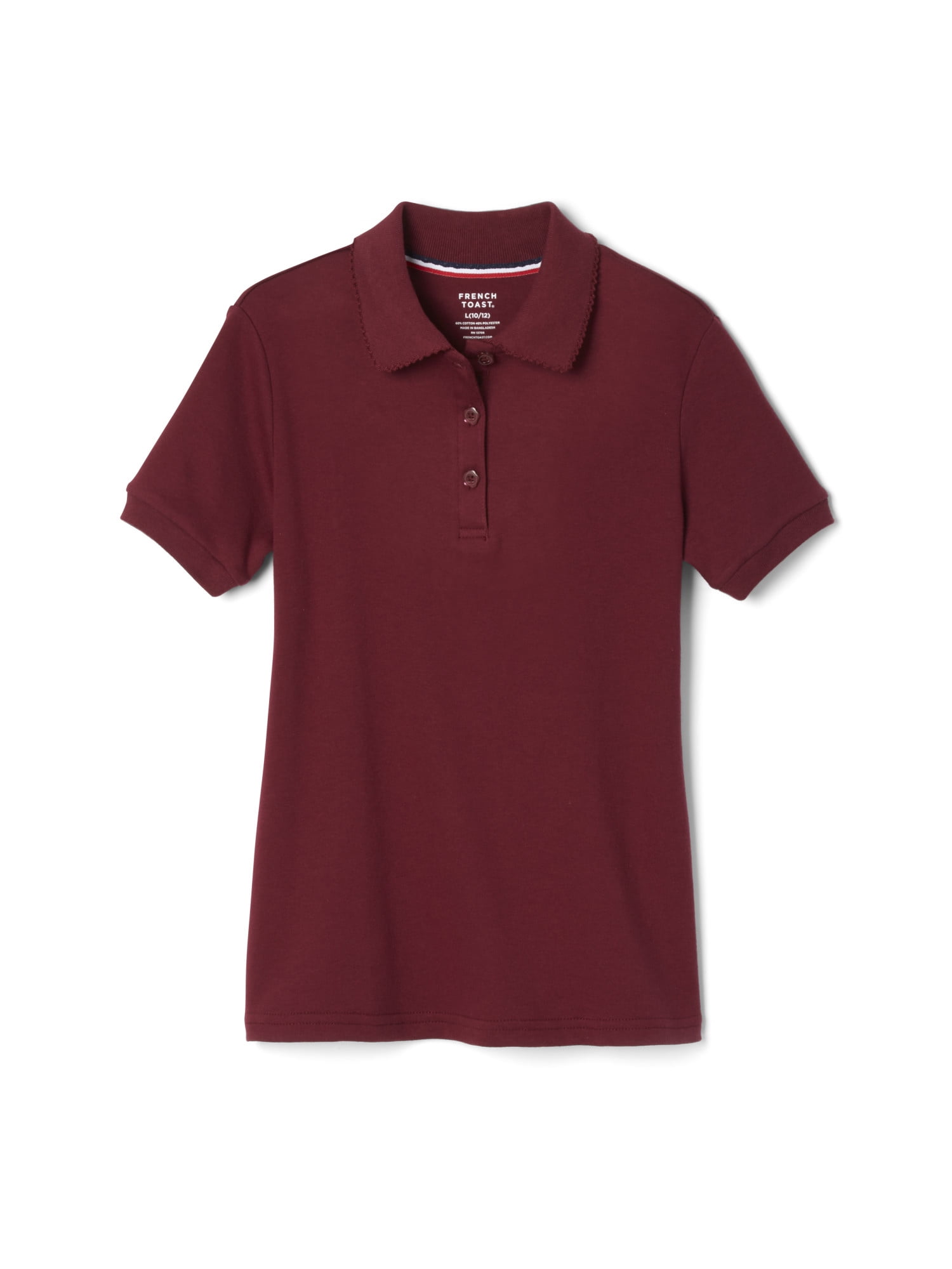6X Burgundy French Toast Girls S/S Pique Polo Shirt with Picot Trim Collar 