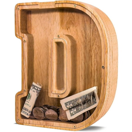 Wooden Letter Piggy Bank Larger Letter Piggy Bank for Boys and Girls Piggy Bank Initial Coin Bank Wood Money Bank Personalized Gift for Birthday and Festival-9" E Piggy Bank