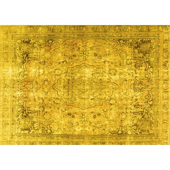 Ahgly Company Machine Washable Indoor Rectangle Persian Yellow Traditional Area Rugs, 5' x 7'