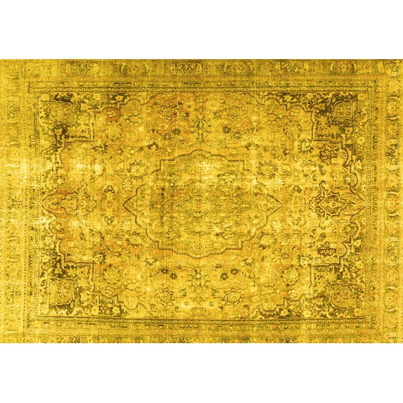 Ahgly Company Machine Washable Indoor Rectangle Persian Yellow Traditional Area Rugs, 8' x 10'