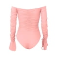 thumbnail image 4 of MSJUHEG Jumpsuits For Women Dressy Womens Long Sleeve Tops Ladies Fashion Solid Color Ribbed Flared Long Sleeve Off Shoulder Jumpsuit Joggers For Women Pink M, 4 of 5