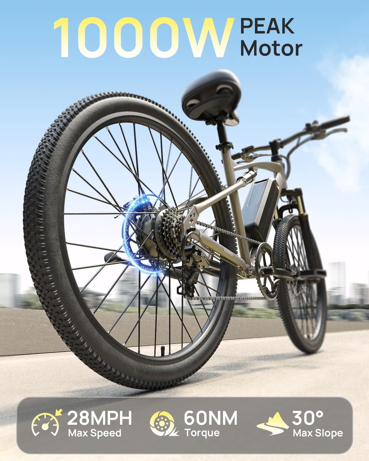 26" Electric Bikes for Adults 1000W Peak Motor up to 70 Miles Range 28 mph Max Speed Full Suspension Ebike 36V 13.5AH Removable Battery E-Mountain Bikes 7 Speed, Adjustable Handlebar, UL2849 by SGS