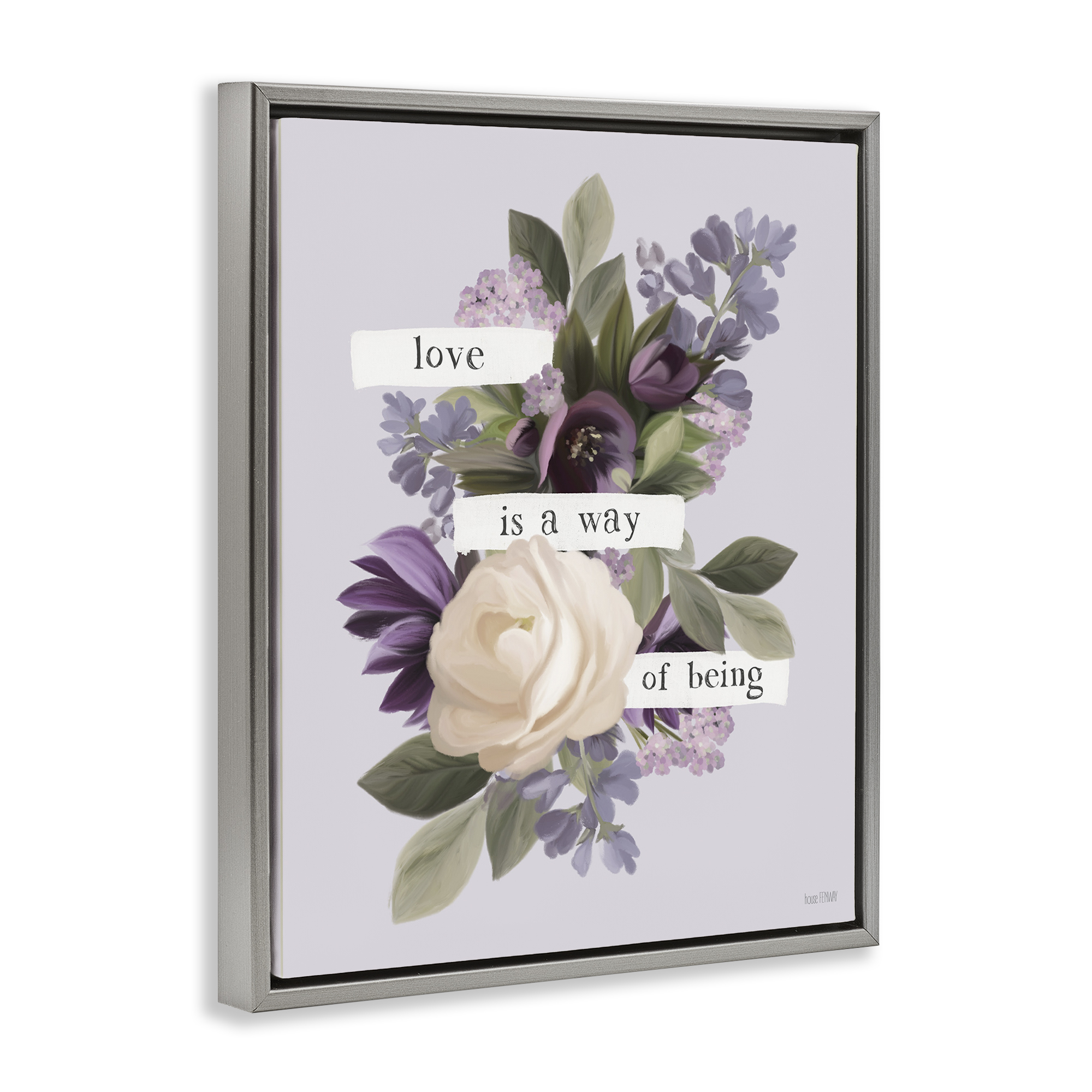 Stupell Industries Love Is Way Of Being Botanical & Floral Painting Gray Floater Framed Art Print Wall Art, 17 x 21