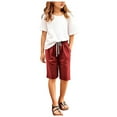 thumbnail image 5 of 2 Packs Girls Summer Outfits 7-8 Girls Bermuda Shorts Cotton Split Beach Knee Length Pants Teen Kids Summer Casual Elastic Waist Short Pants Pockets, 5 of 7