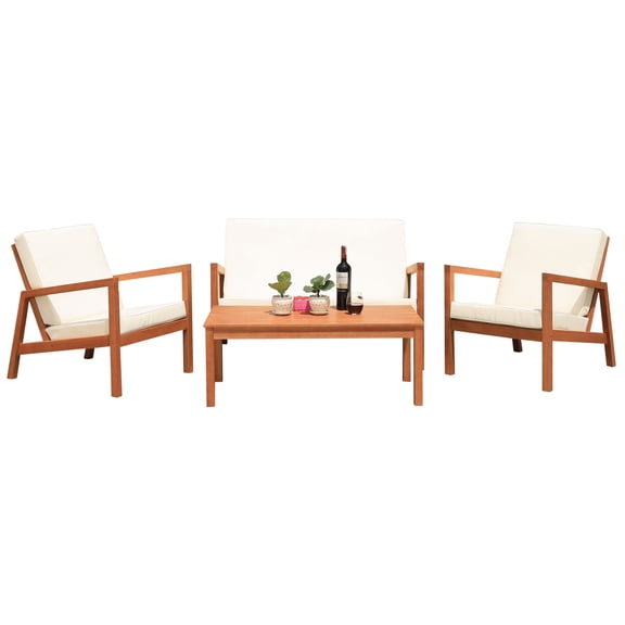 Safavieh Larence 4-Piece Eucalyptus Wood Outdoor Living Set in Natural/Beige