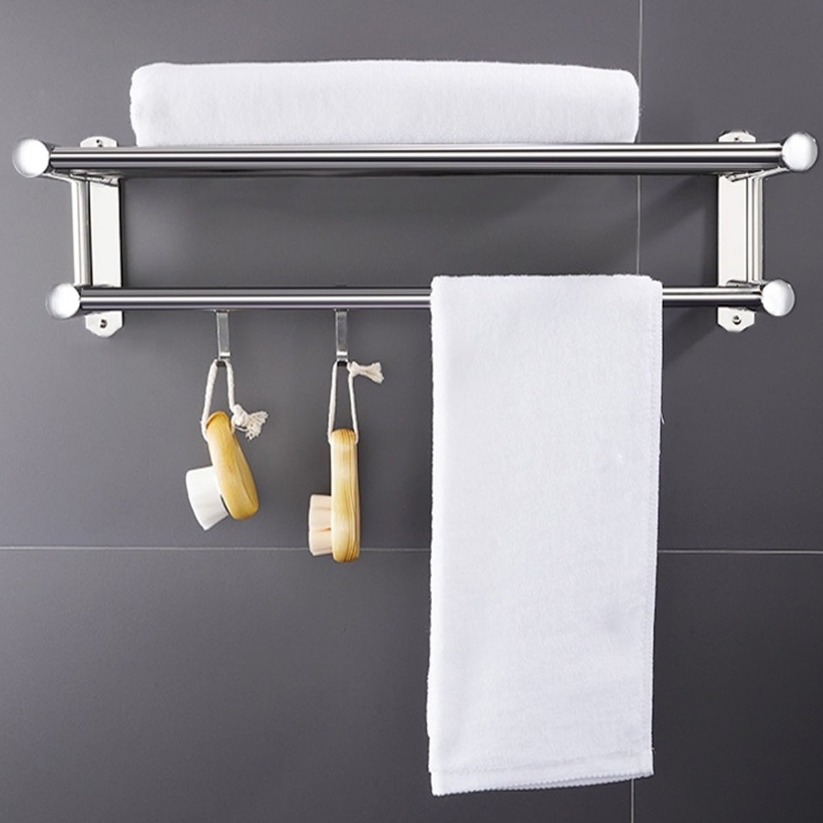 Wall Mounted Towel Rack Rail Holder Bathroom Storage Shelf With 4