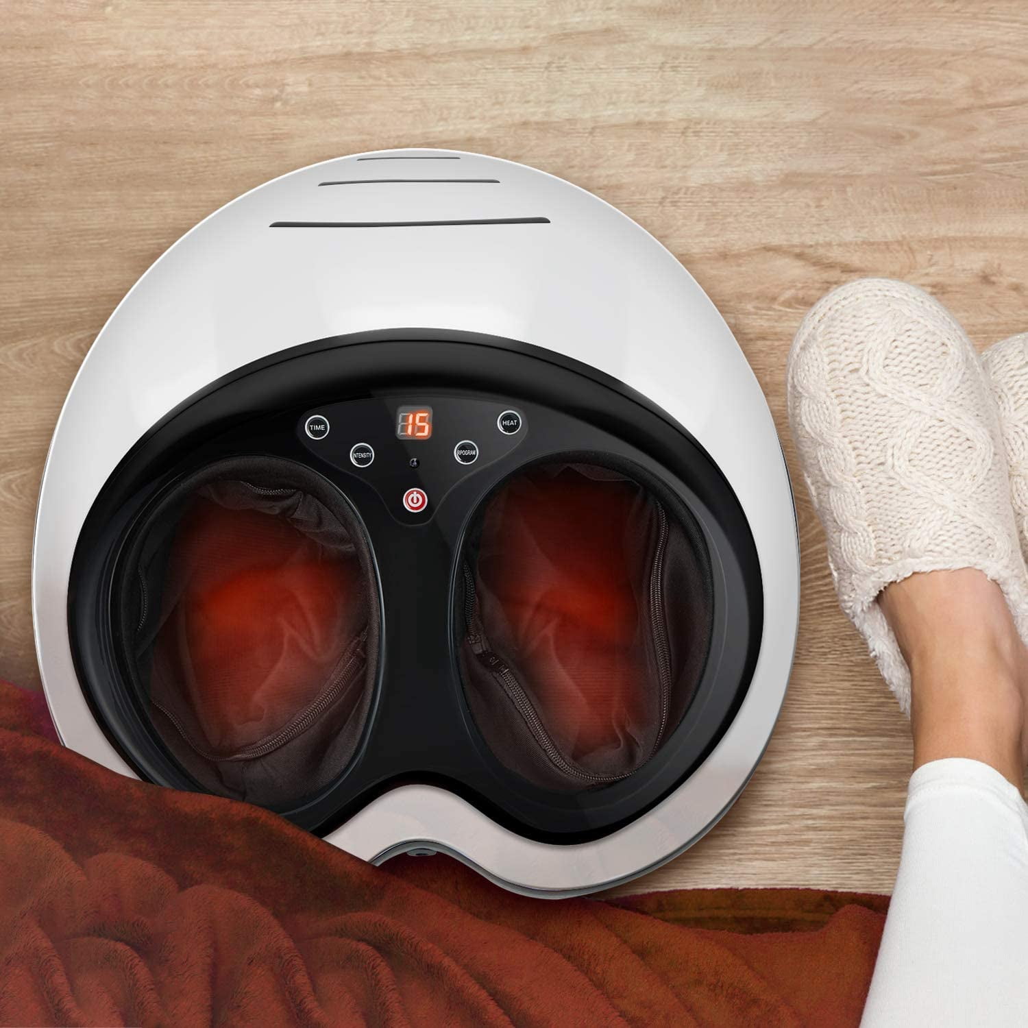 Foot Massager Machine For Foot Circulation Adjustable Intensities with Heat, Deep Kneading, Rolling and Air Compression 15032WH