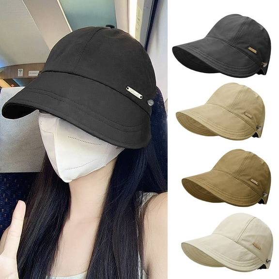 Eosunjian Outdoor Hat Sun Anti UV Wide Brim Solid Color Adjustable Head Circumference Foldable Lightweight Gardening Travel Sun Hat Black