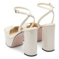 thumbnail image 4 of FSJ Women Platform Heels Ankle Strap Chunky Heeled Sandals Open Peep Toe Sexy Pumps for Wedding Party Size 10.5 White, 4 of 5