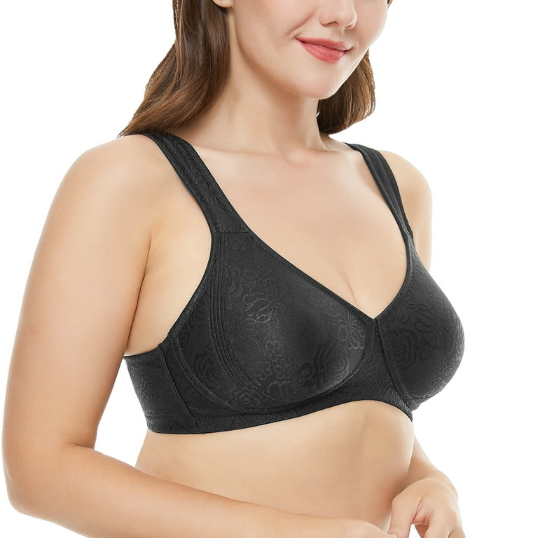 Wingslove Women's Full Coverage Plus Size Non Padded Minimizer Bra Wireless  Support Molded Cup bra,Black 46DDD