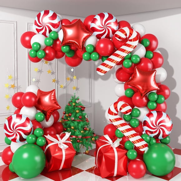 Kit de guirnaldas con forma de arco con forma de globo Haolongfa, 123 unidades, rojo, verde y blanco