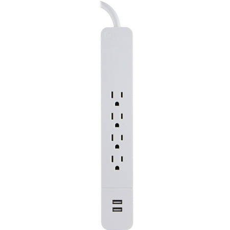 - GE Pro 4 Outlet 2 USB Port Power Strip Surge Protector with 3 Ft. Extension Cord, white