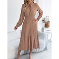 thumbnail image 4 of Wowcloth Women's Casual Dress, Solid Color V-Neck Tie-Waist Puff Sleeve Long Pleated Maxi Dress for Daily Wear, 4 of 9