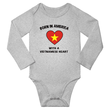 

Born in America With a Vietnamese Heart Baby Long Sleeve Romper (Gray 24 Months)