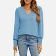 thumbnail image 5 of AXXD Blue Basic Casual Tops for Women Summer 2024 Trendy Long Sleeve Solid Color Comfortable Breathable V-Neck Shirt Tops, 5 of 9