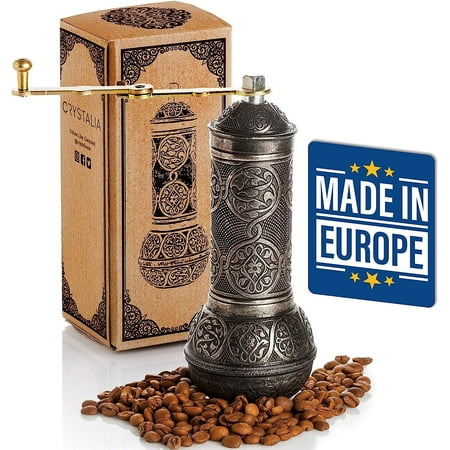 

Coffee Grinder Refillable Turkish Style Mill with Adjustable Grinder Manual Coffee Mill with Handle Antique Grinder Metal with Hand Crank Adjustable Coarseness (Dark Silver)