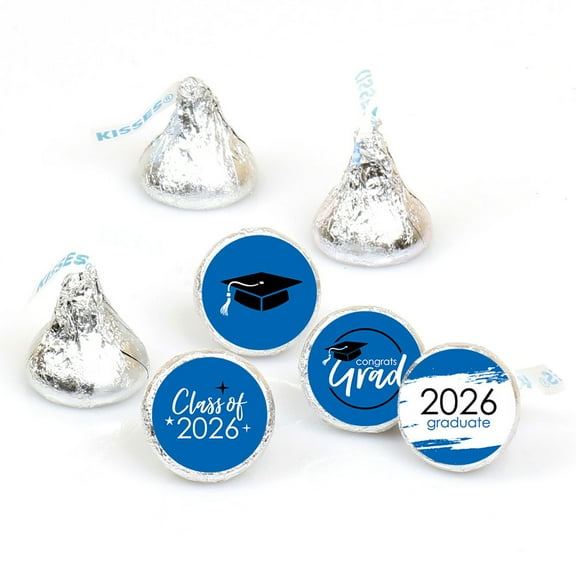Big Dot of Happiness 2026 Blue Graduation Party Round Candy Sticker Favors - Labels Fits Chocolate Candy (1 Sheet of 108)