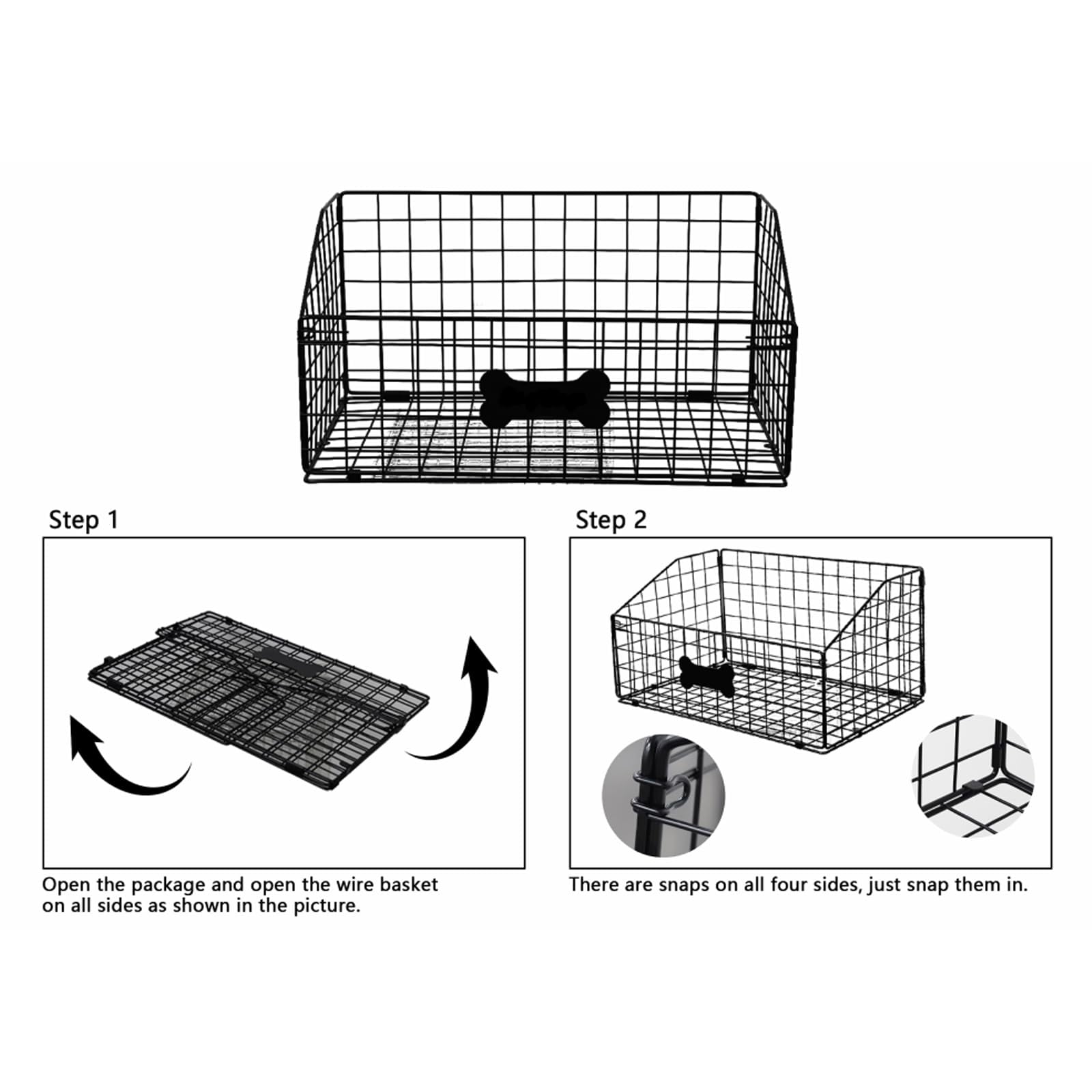 Black Metal Dog Storage Basket For Pet Toys, Food And Living Room Organization