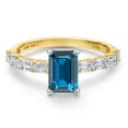 thumbnail image 3 of Gem Stone King 14K Two Tone Gold London Blue Topaz and Lab Grown Diamond Engagement Ring for Women | 1.86 Cttw | Emerald Cut 7X5MM | Gemstone November Birthstone | Size 9, 3 of 6