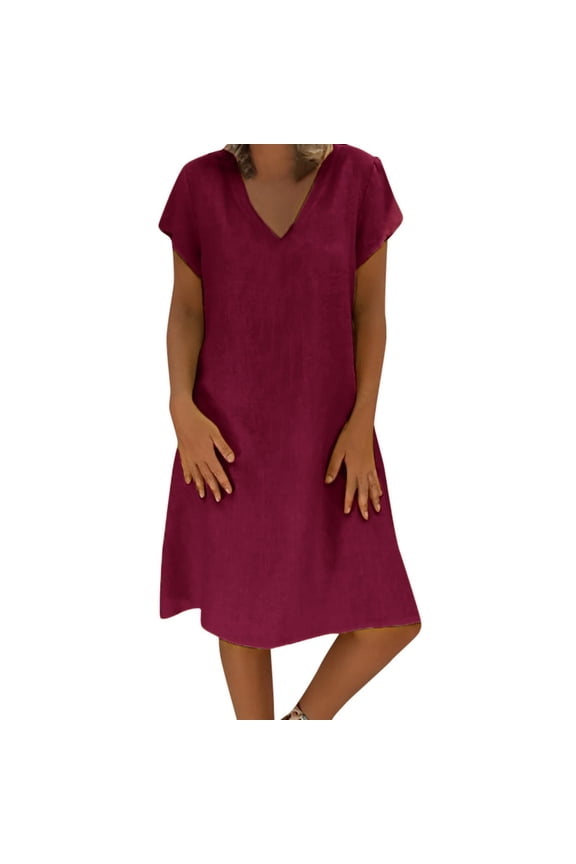 Dresses for Women 2024 Casual Spring Women Summer Style Feminino Vestido T-Shirt Cotton Casual Plus Size Ladies Dress Dresses Maxi Dress Summer Dresses (Red,XXXXL)