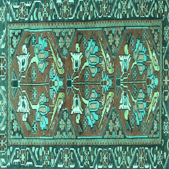 Ahgly Company Machine Washable Indoor Square Persian Turquoise Blue Traditional Area Rugs, 7' Square