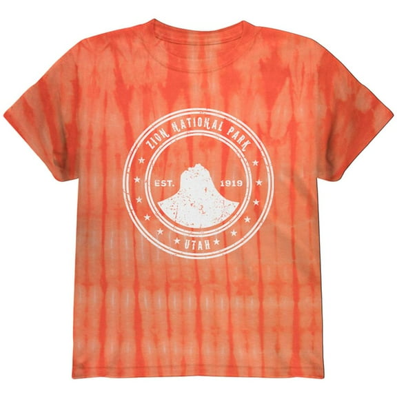 Zion National Park Youth T Shirt Bamboo Orange Tie Dye YXL