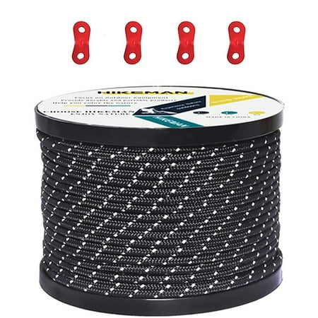 

50 Meters Tent Rope 4mm Thicken Multi-functional Windproof Rope with Buckles Reflective Camping Rope for Canopy Awning
