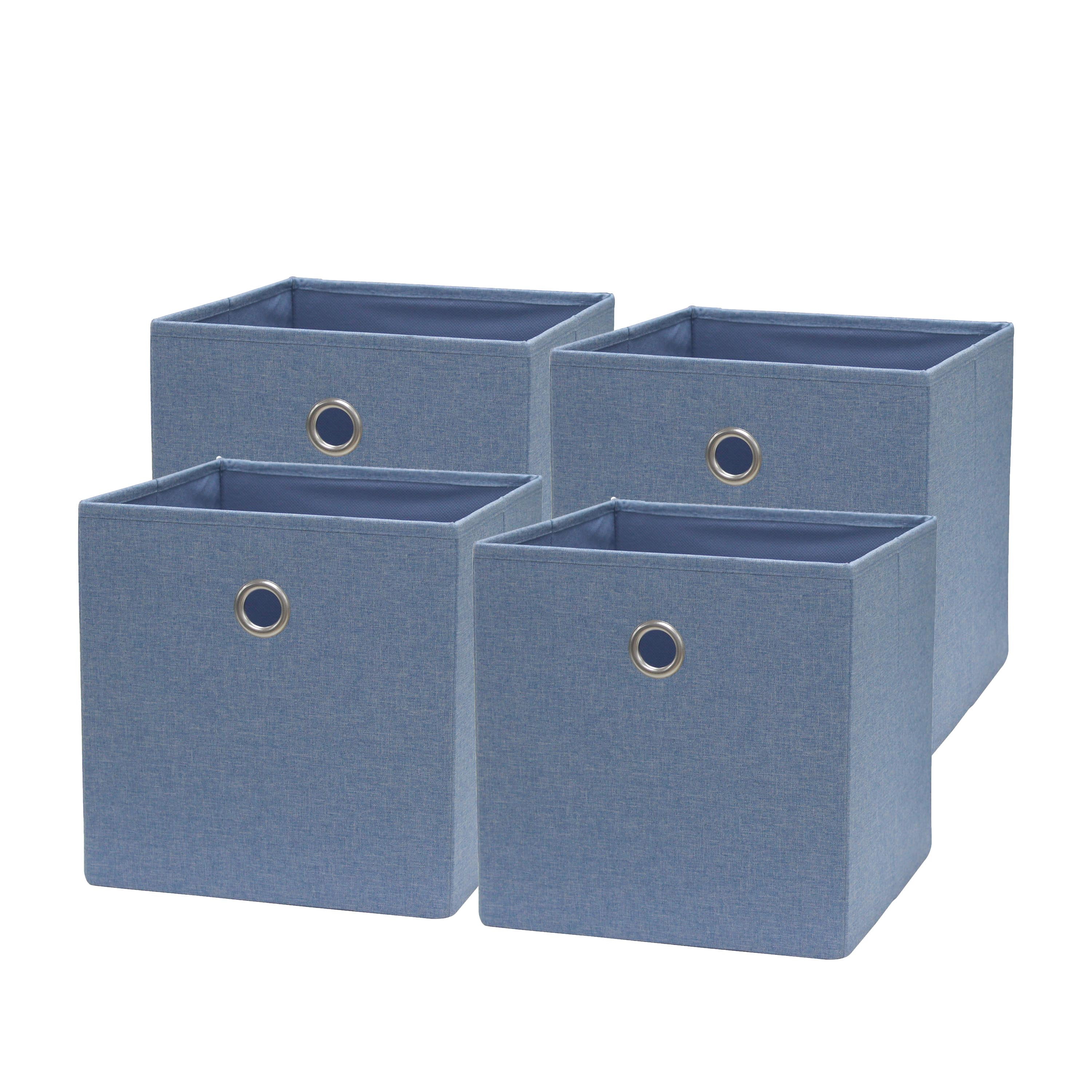 Mainstays Collapsible Fabric Cube Storage Bins (10.5" x 10.5"), 4 Pack, Indigo