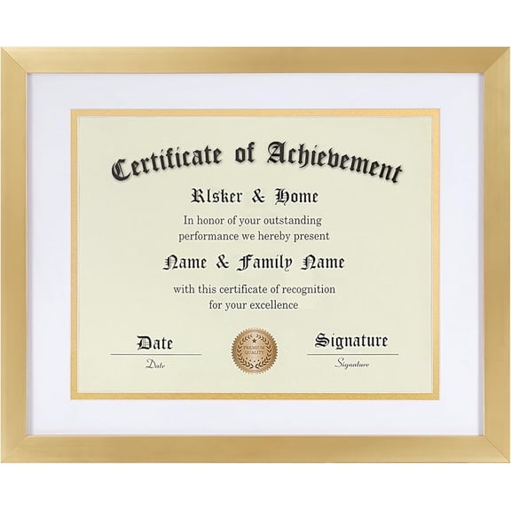 ELSKER&HOME 8.5 x 11 Certificate Frame - Classic Gold Color Frame - Displays Diploma 8.5x11 Inch with Mat - 11x14 Inch Without Mat - For Document/Photo(Double Mat - Matte White with Gold Rim)