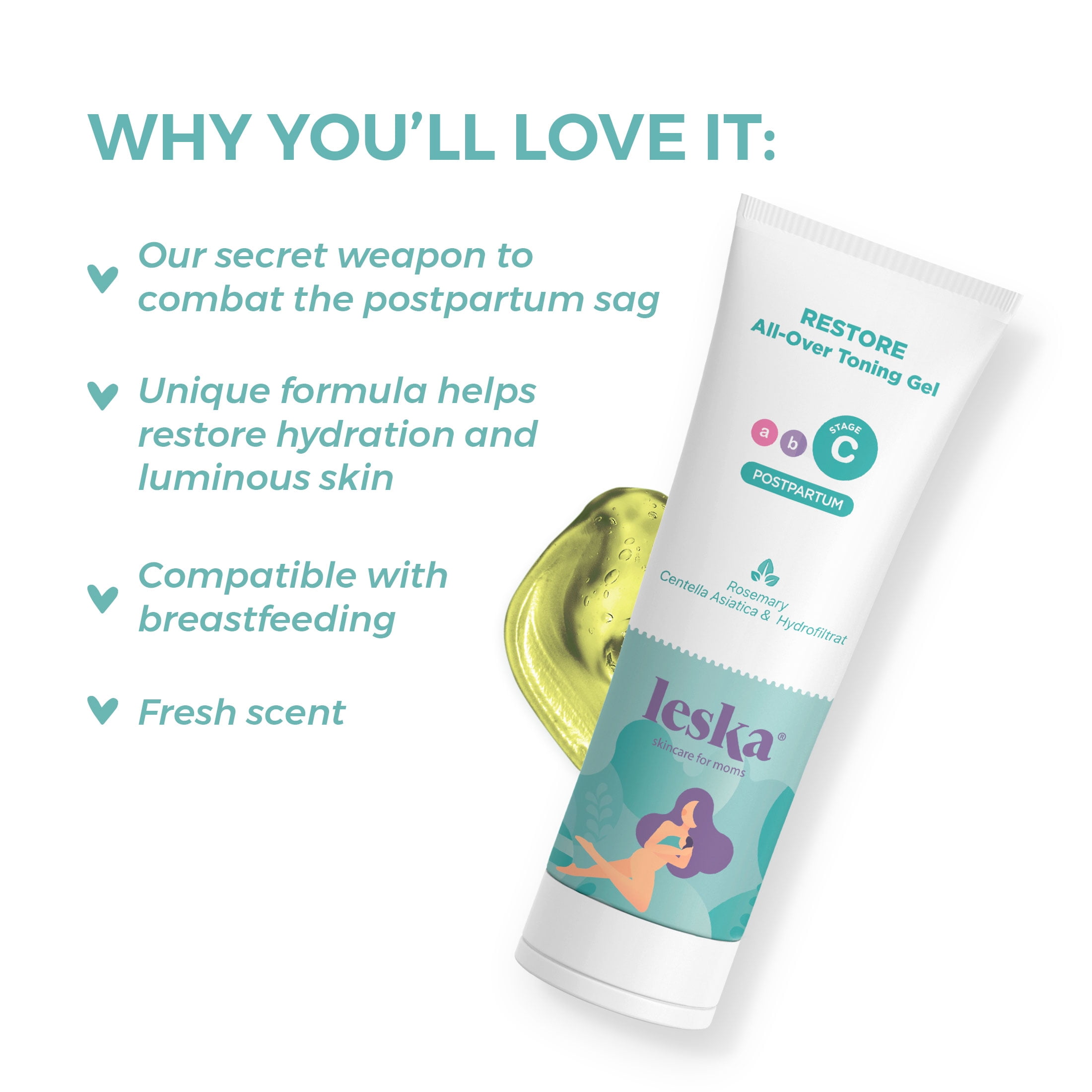 Leska Maternity Stage C Set 2-Pack Bundle | RESTORE All-Over Toning Gel l (Postpartum) | Part of a Complete 3 Part Pregnancy Skin Care System (Set of 2, 4oz each)