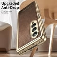thumbnail image 6 of Dteck Case for Samsung Galaxy Z Fold 3,Luxury Leather Built-in Screen Protector Case Shockproof Electroplated Hard PC Bumper Cover for Galaxy Z Fold 3 5G,Brown, 6 of 9