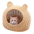 thumbnail image 3 of Cama para gatos con orejas de gato, de imitación de ratán, tejida a mano, transpirable, para todas las estaciones, lavable, semicerrada, para interior, 38 x 38 cm, color beige, 3 of 14
