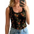 thumbnail image 3 of Women's Floral Print Tank Tops Square Neck Sleeveless Ribbed Basic Tight T Shirts Black S, 3 of 8