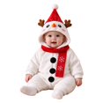 thumbnail image 4 of Otqutp Baby Snowman Full Zip Hooded Bodysuit Soft Plush Animal Jumpsuit Newborn Long Sleeve Warm Romper Casual Infant Outfit for Christmas, 4 of 9