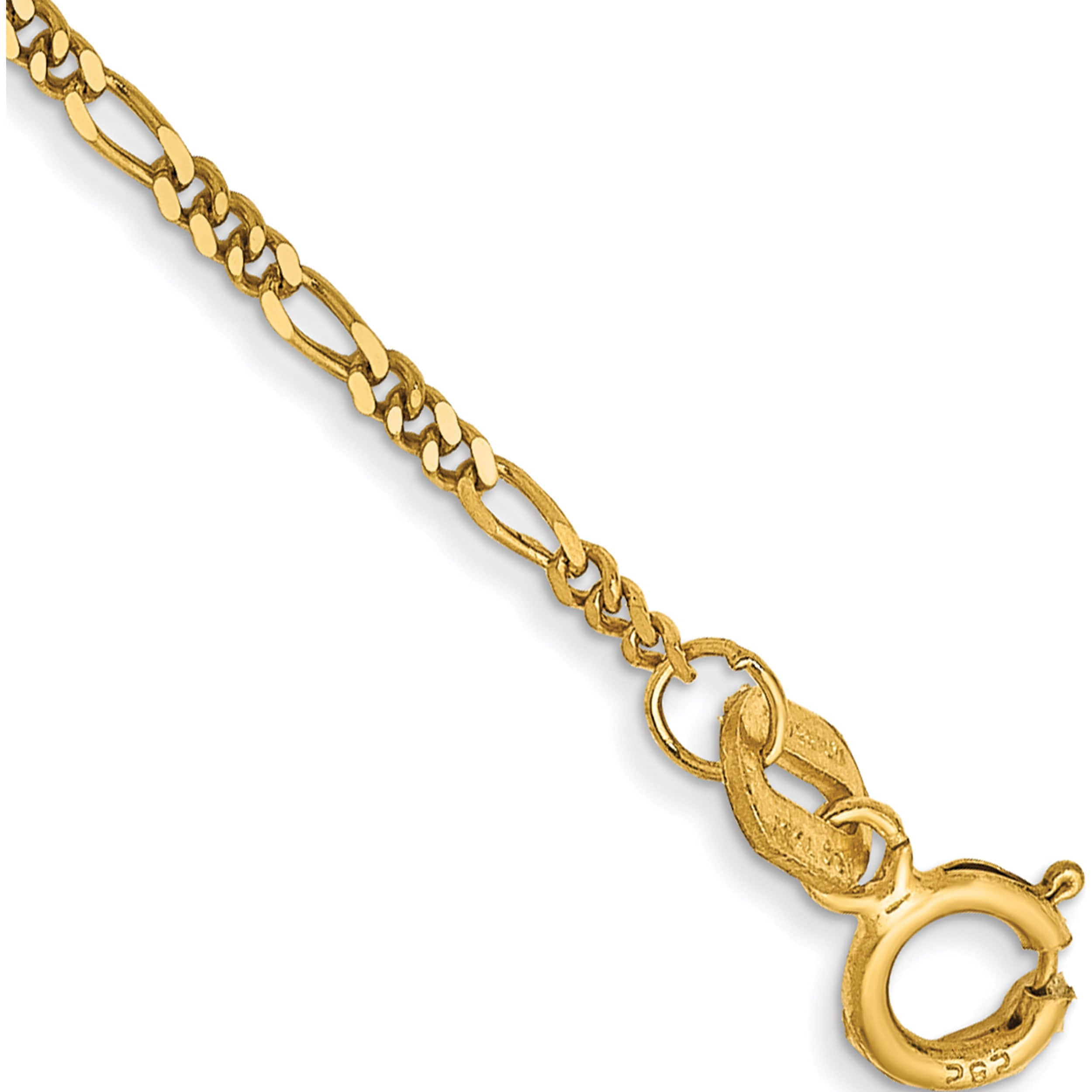 14K Yellow Gold 1.25mm Flat Figaro Chain Anklet (9 X 1.25) Made In South  Africa pen7-9