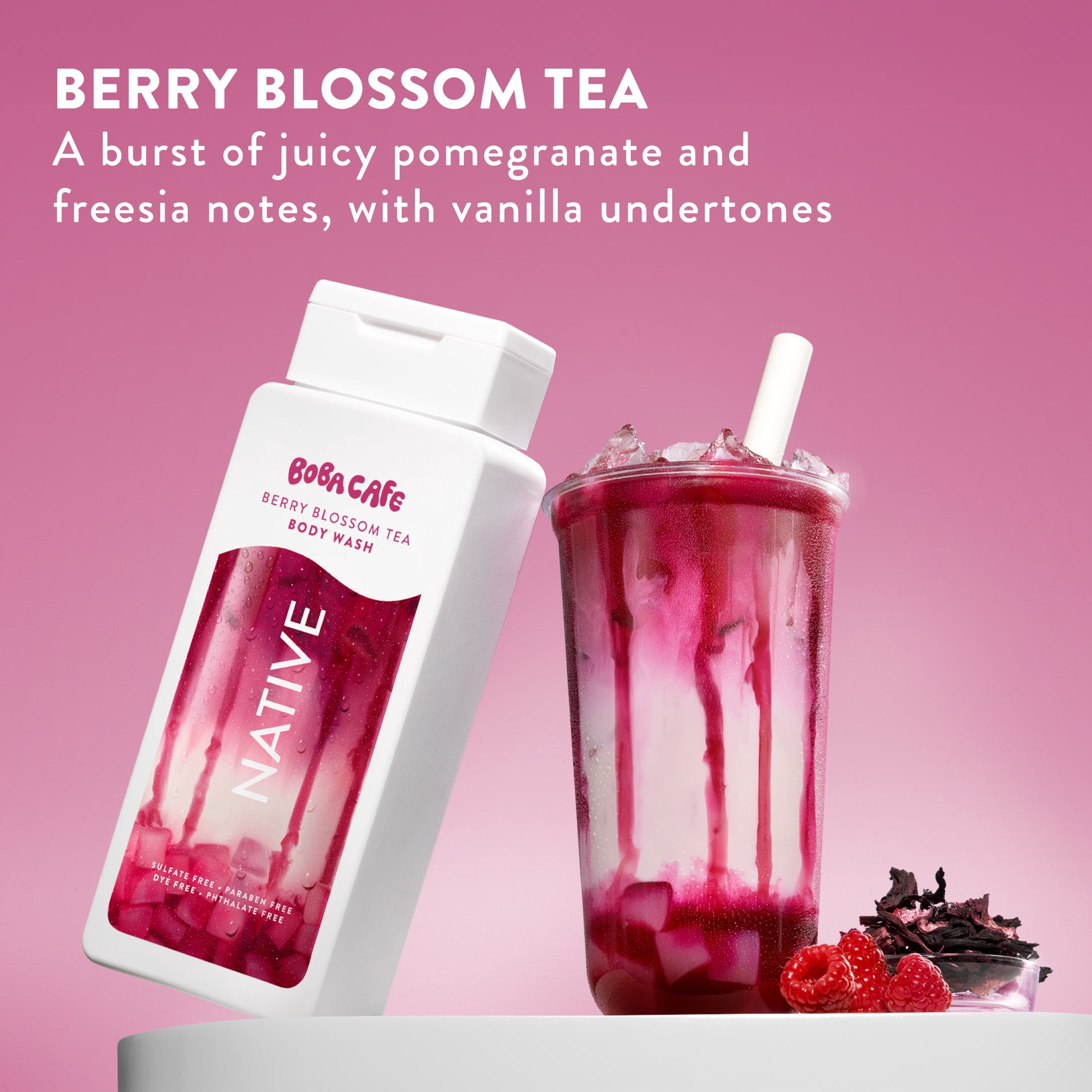 Native Body Wash, Limited Edition Berry Blossom Tea, Sulfate Free Body Wash for Women & Men, Boba Café, 18 fl oz