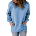 thumbnail image 2 of Kiplyki Christmas Shirts for Women Classic Solid Color V-neck Long Sleeve Loose With Pocket Tops Blouse Sweatshirt, 2 of 7