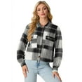 thumbnail image 4 of JWD Women's Cropping Jacket Casual Button Shacket Plaid Long Sleeve Blouses Top with Pocket Gray BlaPJk Pane S, 4 of 5