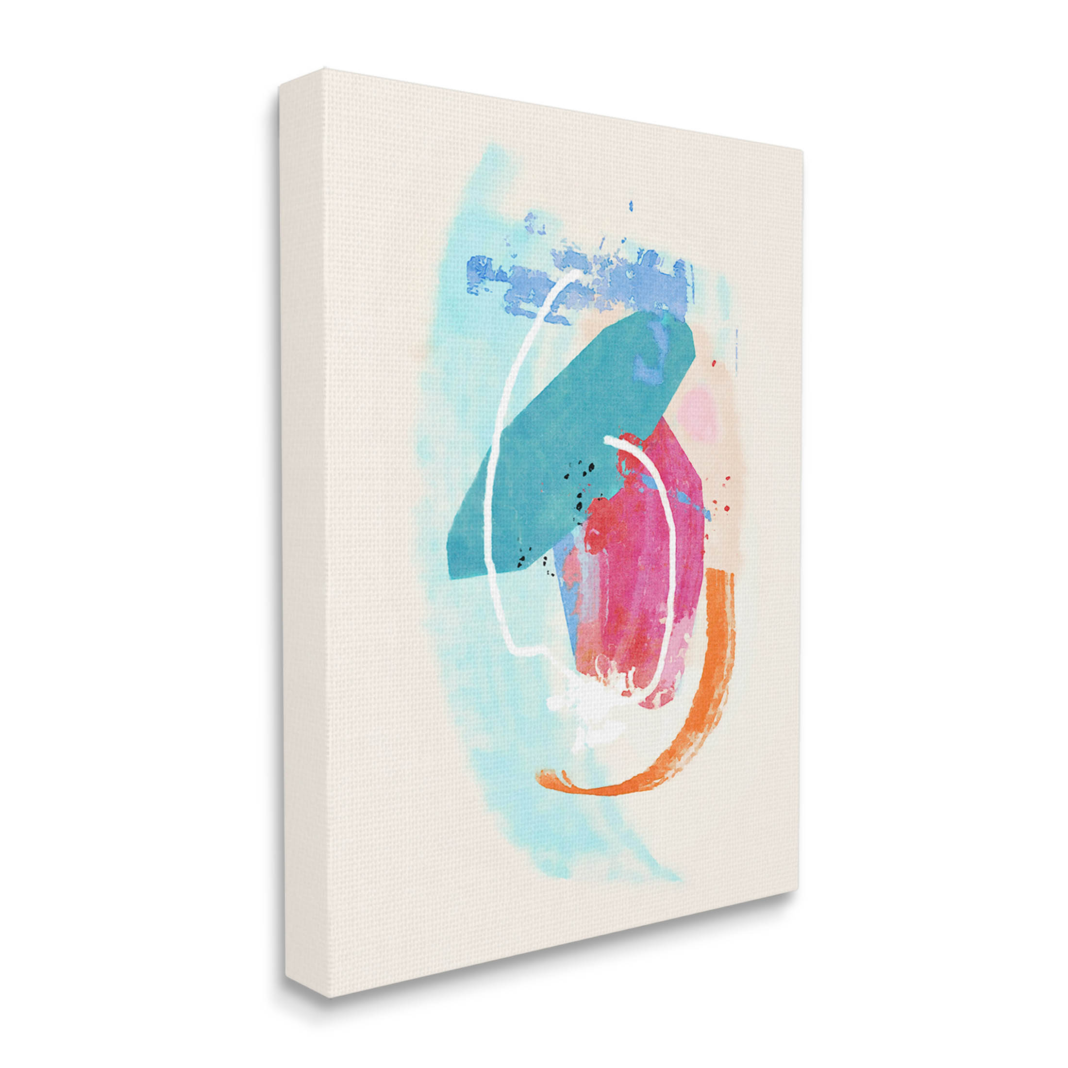 Modern Blue Pink Shapes Abstract Graphic Art Gallery Wrapped Canvas Print Wall Art