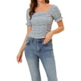 thumbnail image 1 of INSPIRE CHIC Women's Ruched Front Short Sleeve Floral Cropped Top L Blue, 1 of 6