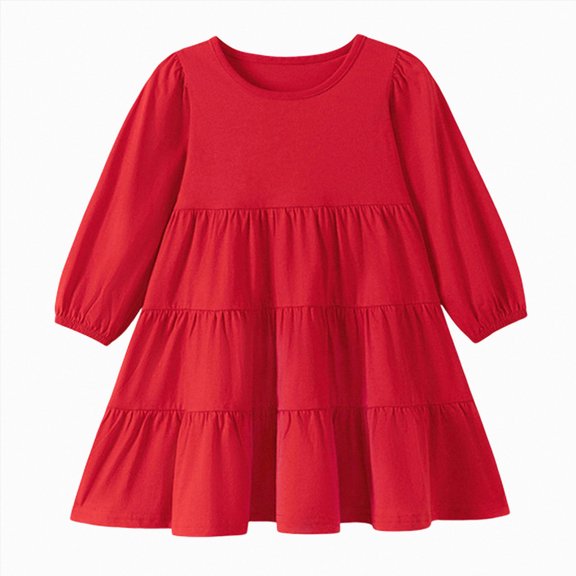 mgoYE Girl Long Sleeve Dress Tiered Ruffle Swing Tunic Shirt Dress