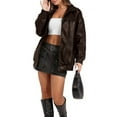 thumbnail image 2 of XXXITICAT Women's PU Leather Jacket Turn Down Collar Zipper Faux Leather Windbreaker Bomber Coat(CO,S), 2 of 4