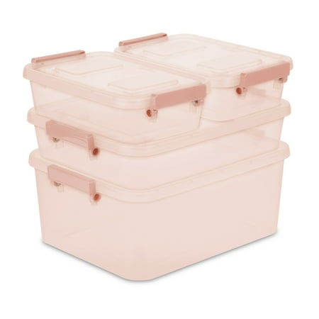 Sterilite Set of 4 Modular Latch Boxes Blush Pink Tint