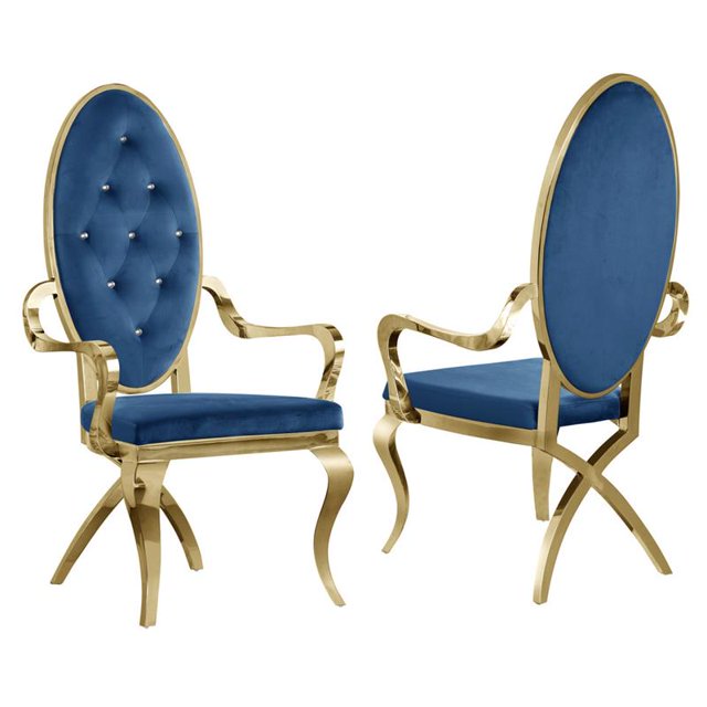 Fauteuils Capitonnés en Velours Bleu Marine et Acier Inoxydable Doré (Lot de 2)
