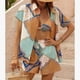 thumbnail image 1 of Traje de baño de 3 piezas de manga corta con cuello vuelto, Top, sujetador, pantalones cortos de cintura elástica, traje de baño de 3 piezas para mujer, playa, verano, 1 of 8