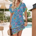 thumbnail image 5 of Women's Fashionable Floral Print V-Neck Short Sleeve Dress with Pocket, Casual Pullover Summer Dress, Comfortable Loose Fit, Stylish Ladies Wear,Blue,2XL, 5 of 8