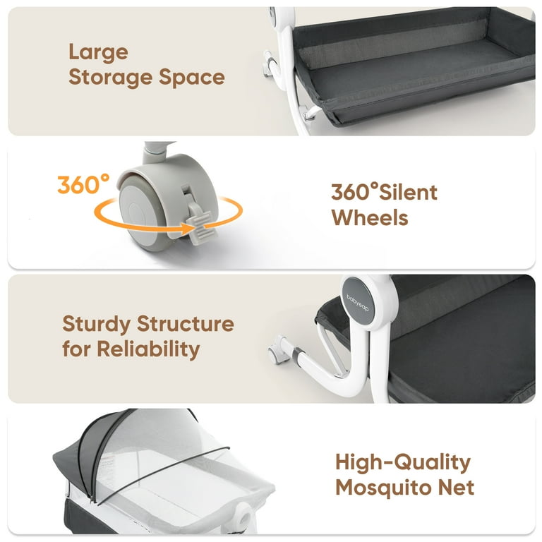 Ktaxon 3-in-1 Baby Bassinet & Bedside Sleeper - Adjustable Height Folding Crib With Wheels