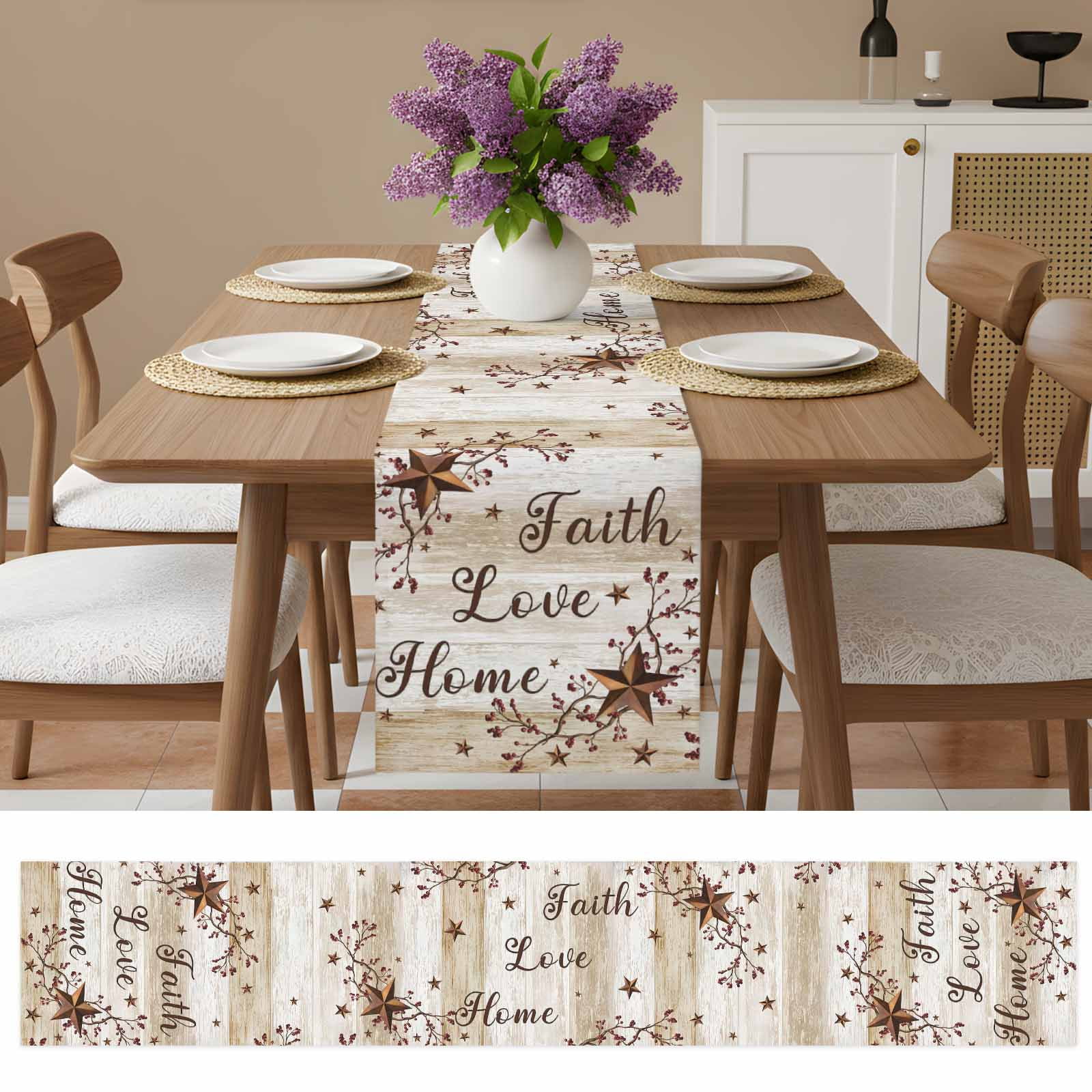 Texas Star Brown Cotton Linen Table Runner for Dining Kitchen, Farmhouse Retro Branches Wooden Grain Wedding Outdoor Party Tablerunners, Dresser Scarf Coffee Tablecloth Runners 13x48 Inches