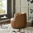 thumbnail image 4 of 34" Wide Swivel Faux Leather Armchair No Assembly Upholstered PU Leather Swivel Accent Chairs with Toss Pillow for Living Room Office Lounge (Camel, Single), 4 of 13